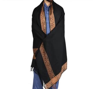 Black Acrowool Shawl: 4 Border Karbala Style Chadder,