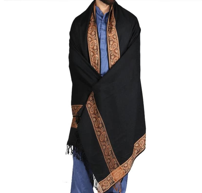 Black Acrowool Shawl: 4 Border Karbala Style Chadder, view 2