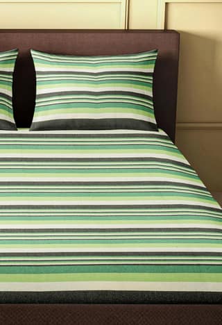 Handloom Cotton Bedsheet With Pillow Covers - Green Black