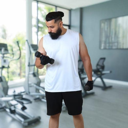 Men's Gym Sleeveless T-Shirt White - Drifit, Quick Dry Sports Tank Top, Sando Vest view 3