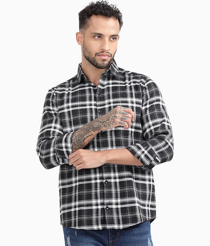 TrendiVastra Cotton Blend Slim Fit Checks Full Sleeves Men's Casual Shirt - White ( Pack of 1 )