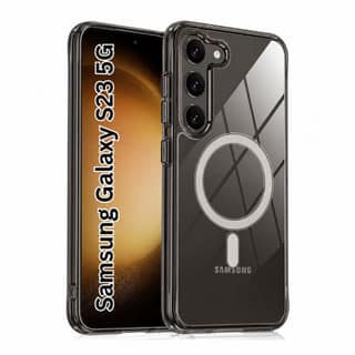 V3Deals Hybrid Ma gsa fe Compatible Back Cover for Samsung Galaxy S23 5G | Anti-Yellow Transparent | N52 Magnet Ring | Shockproof | Camera Protection | Hard PC+TPU Case (Transparent, S23 (Magnetic))