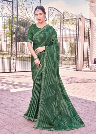 Digital Printed Georgette Saree in Green