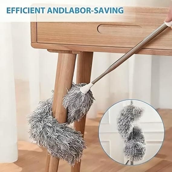 Microfiber Feather Long Feather Duster, Bendable Handled with Extra Telescopic Extending Pole and Soft Silicone Cap, Washable Duster for Cleaning Roof, High Ceiling Fan view 2