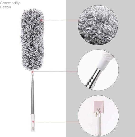 Microfiber Feather Long Feather Duster, Bendable Handled with Extra Telescopic Extending Pole and Soft Silicone Cap, Washable Duster for Cleaning Roof, High Ceiling Fan view 4