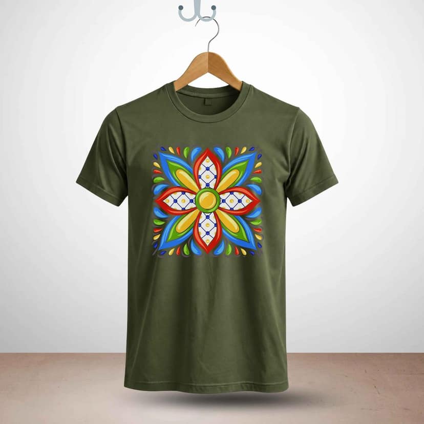 Trishoolin Vibrant Mandala Bloom Theme T-Shirt | Design 30110MB | Cotton Regular Fit | Crew Neck / Round Neck Half Sleeve | Pack of 1