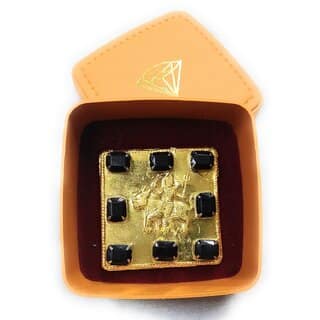 Rahu Yantra with Gomed (Hessonite) Stone in Gold Plated for Pooja and Wealth/Business, Status Prosperity