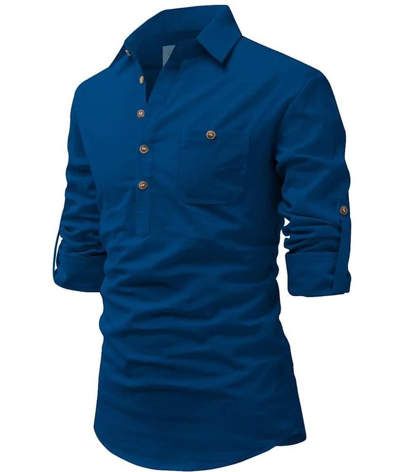 TrendiVastra Pink Cotton Blend Men's Shirt Style Kurta ( Pack of 1 ) view 2
