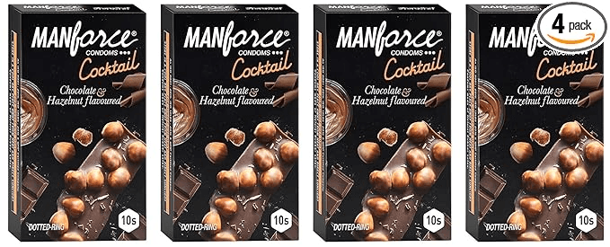 Manforce Cocktail Condoms (Dotted-Rings) Hazelnut & Chocolate Flavoured 10 Pcs x Pack of 4