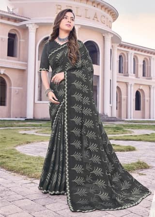 Digital Printed Georgette Saree in Black