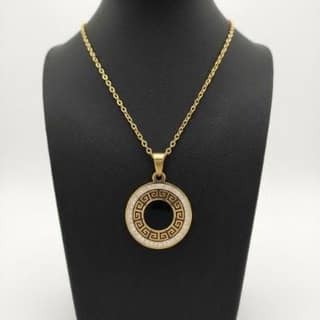 Greek Key Black Stone Medallion Necklace | Gold-Tone Anti-Tarnish Imitation Jewellery