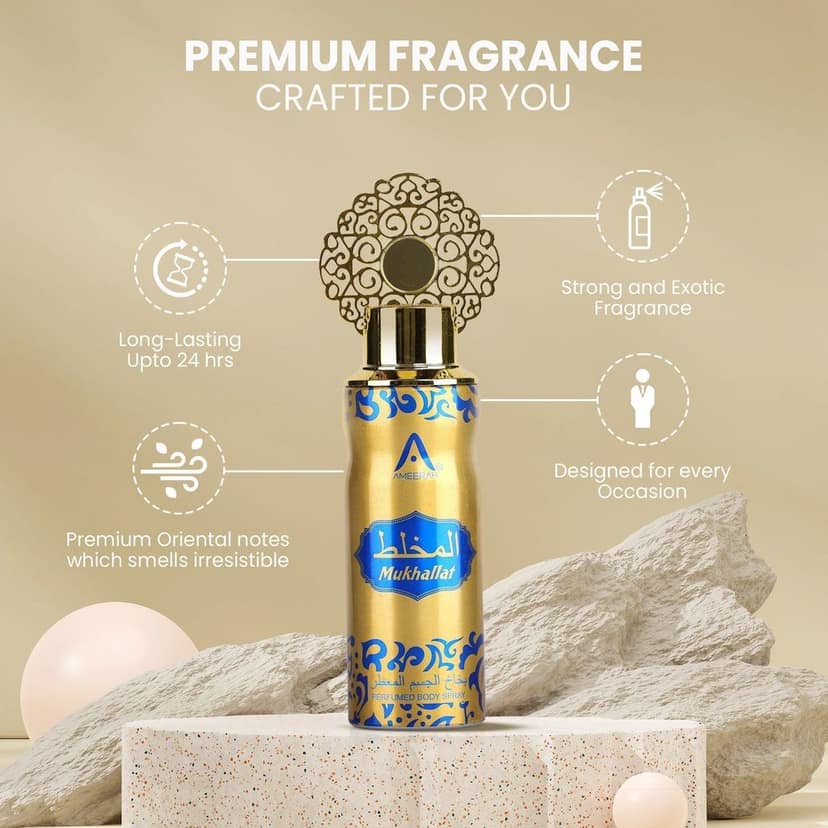 Ameerah Mukhallat Long Lasting Perfumed Deodorant Spray - For Men & Women (200 ml) view 3