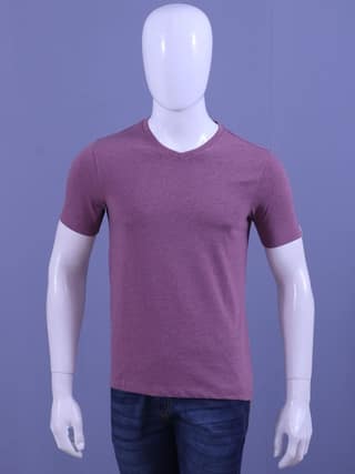 Men's Burgandy Melange V-Neck T-Shirt