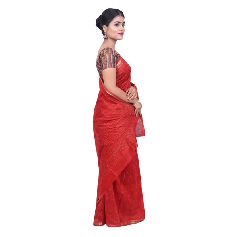 HANDLOOM MAHESHWARI SAREE- (COTTON+SILK MIX) WITH BLOUSE (SKU - 3I0102030422 SAREE- 100) view 3