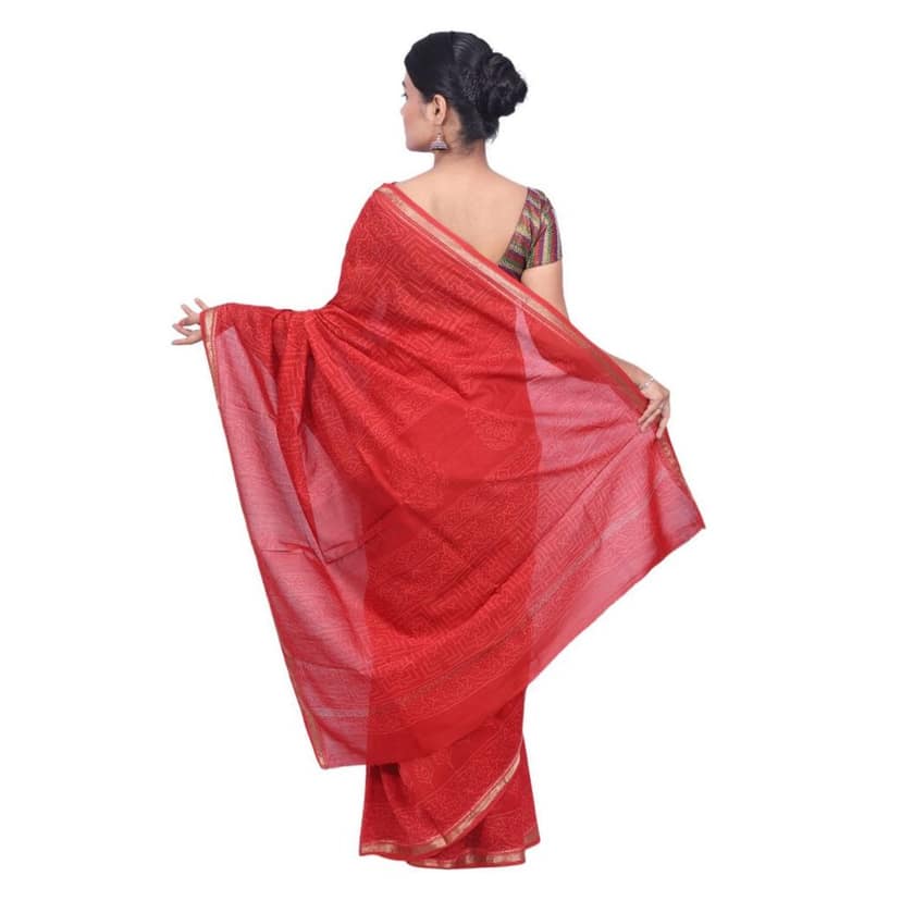 HANDLOOM MAHESHWARI SAREE- (COTTON+SILK MIX) WITH BLOUSE (SKU - 3I0102030422 SAREE- 100) view 4
