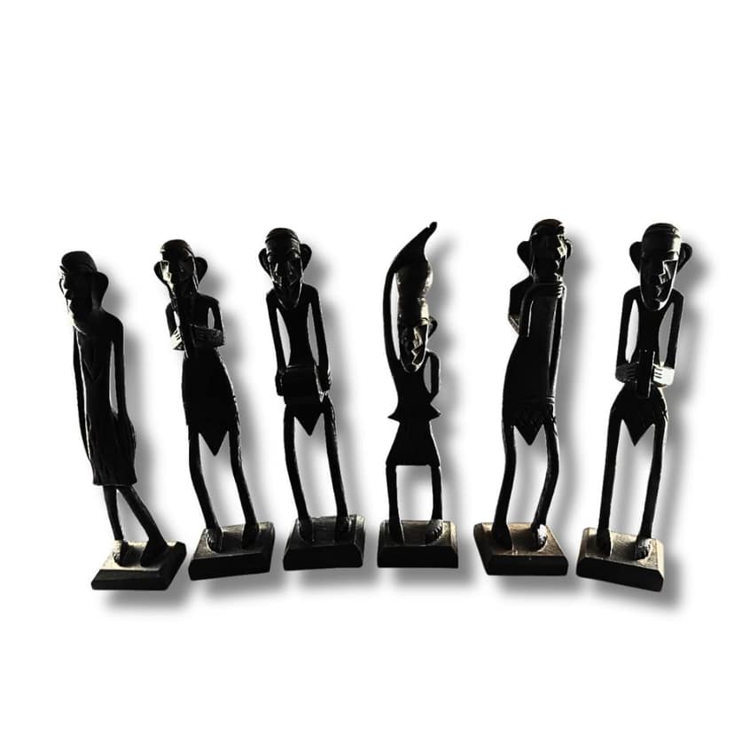 Handcrafted African Tribal Wooden Figurines Set of 6