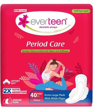 everteen Period Care XL Soft 40 Sanitary Pads Enriched with Neem and Safflower - 1 Pack (40 Pads)