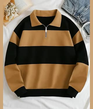 ENITOR Men Cotton Blend Regular Fit Striped Polo T Shirt ( Beige )