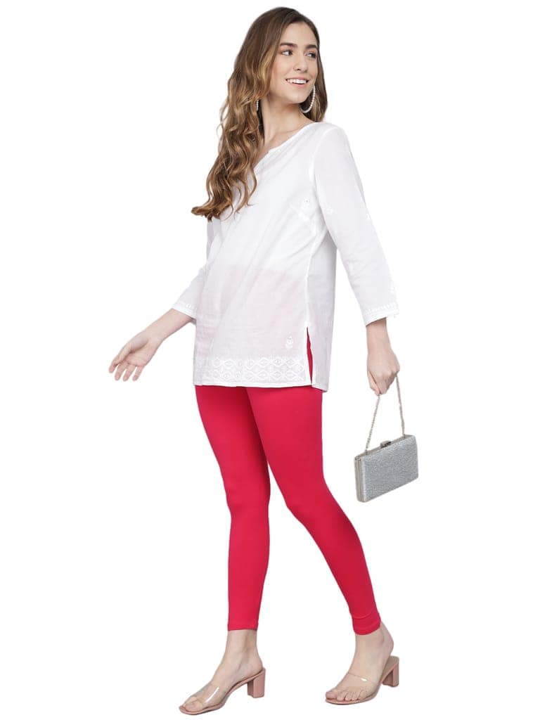 SOFT COLORS Women's Skinny Fit Ethnic Wear Ankle Length Leggings (Magenta Color)
