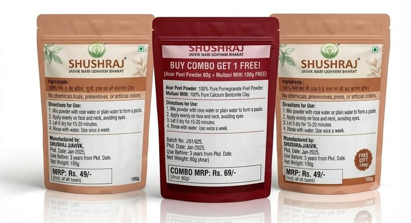 Shushraj Jaivik - Organic Herbal Skincare & Facial Powder Combo Pack with Gift Pack of Multani Mitti Powder 100G view 2