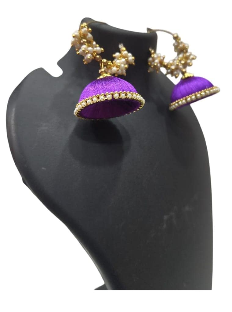 Elegant and Stylish Silk Thread Jhumka Earrings with Pearl Beads for Women view 4