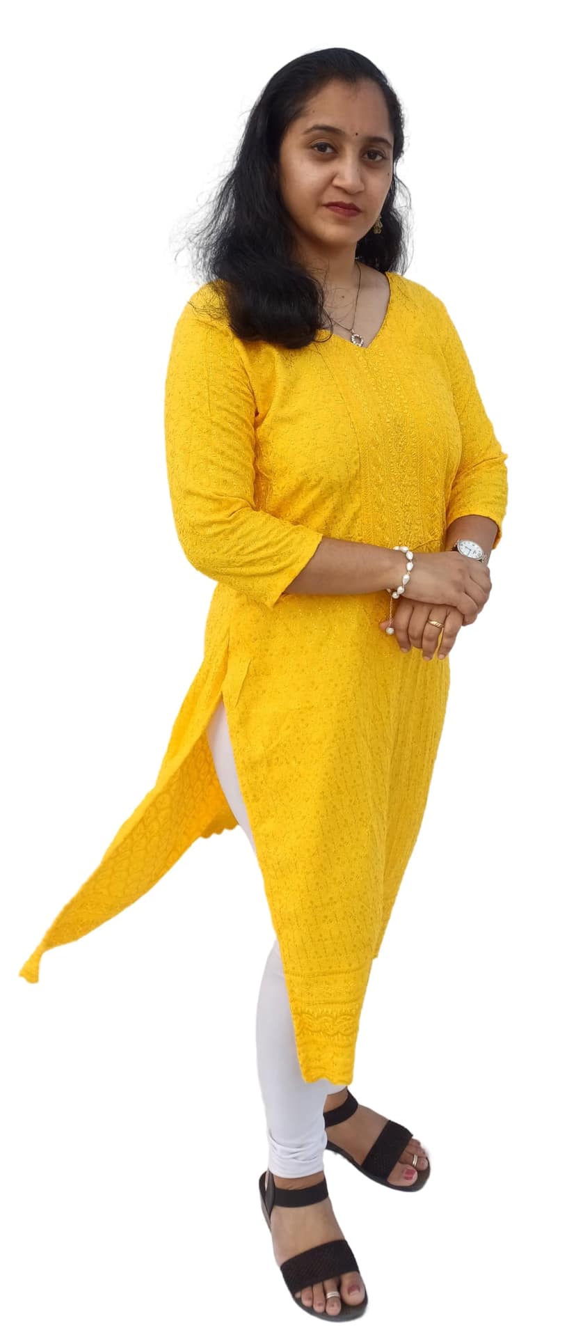 Mom and Me Rayon Chikankari Kurta/Kurti for Women, Soft, Casual Wear, No Bottom, Colours: Black, Maroon, Navy Blue, Pink, Red, White, Yellow, Sizes: S, M, L, XL, 2XL, 3XL (Small, Yellow)