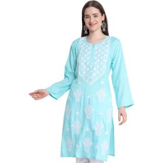 Numak Women Chikan Embroidery Straight Kurta (Blue)