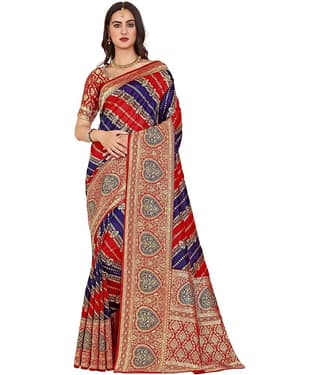 Sariya Jacquard Woven Saree With Unstitched Blouse Piece ( Red )