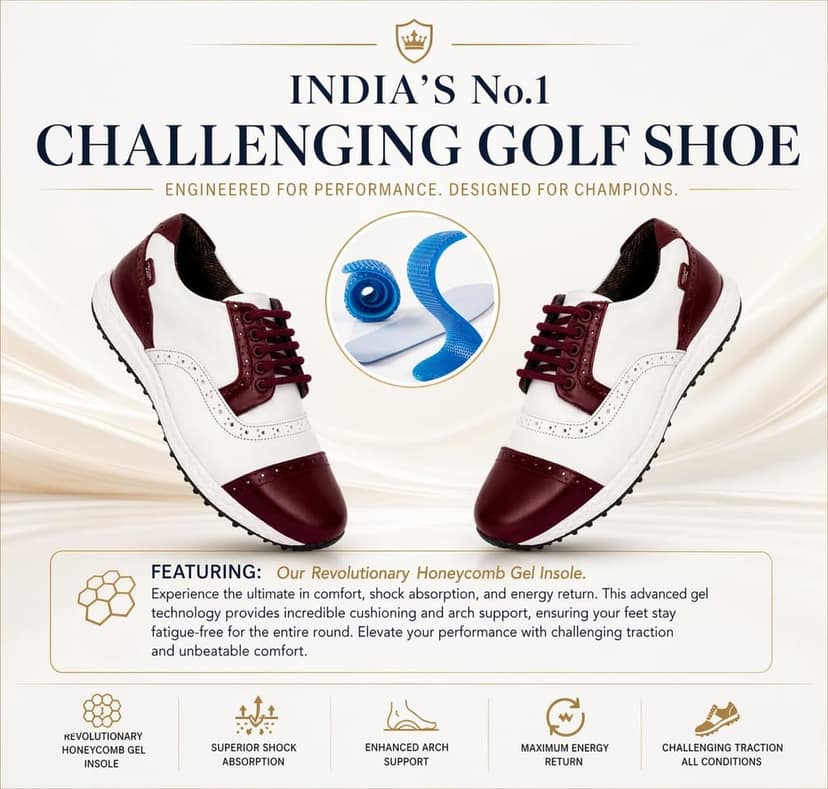 HITCARO® Men's Genuine Leather Lace-up Professional 100% Waterproof Premium Gold Golf Shoes PR-5407 view 4