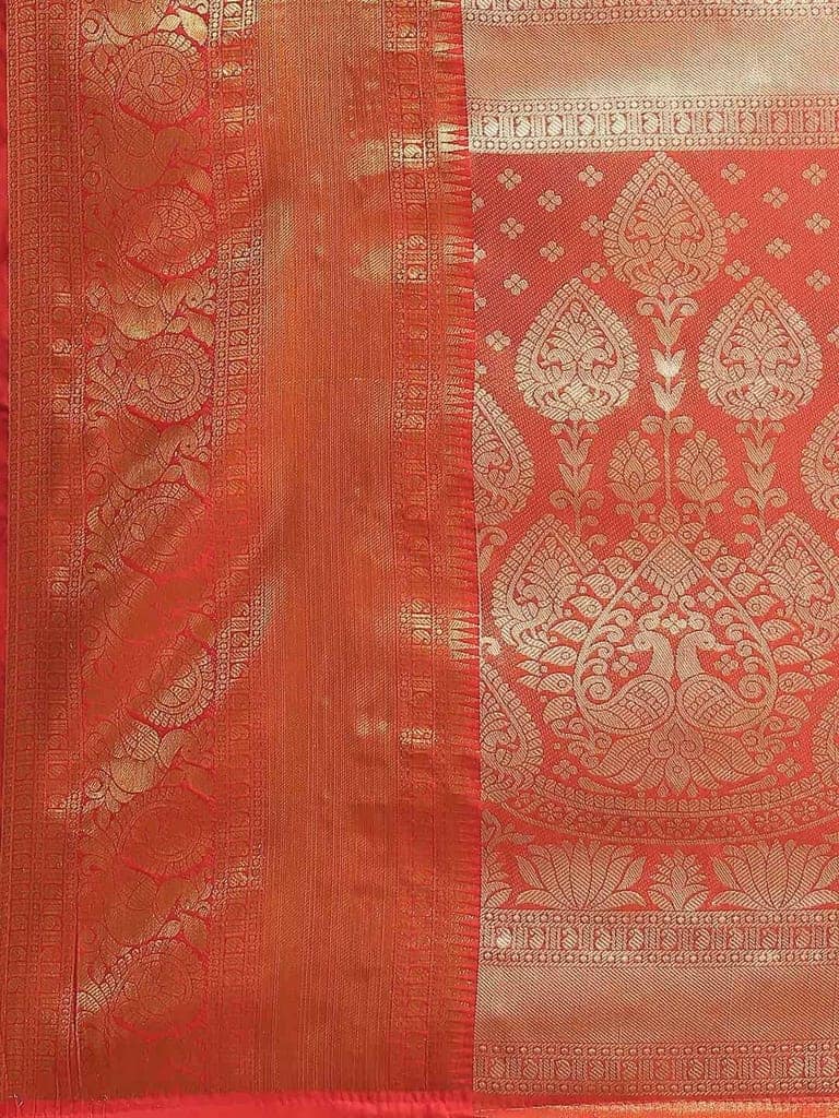 Women's Brocade Soft Silk Zari Woven Saree With Unstiched Blouse Piece view 4