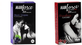 MANFORCE 3 in 1 (Ribbed Contour Dotted) Wild Black Grapes Flavoured Condoms- 10 Pieces & 3 in 1 Wild Ribbed Contour Dotted Strawberry Flavor Condoms - 10 Pieces Condom (Set of 2 20 Sheets)