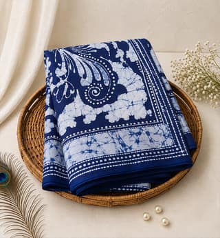 Handcrafted Batik Print Muslin Silk Saree