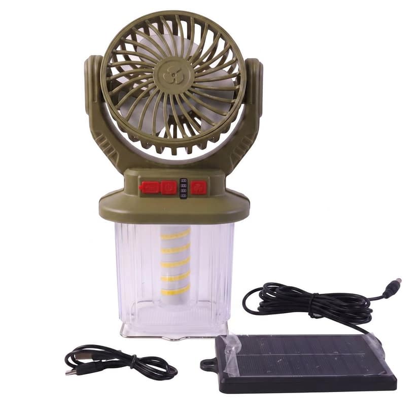 2 In 1 Solar Rechargeable Camping Fan with LED Lantern Light Portable view 3