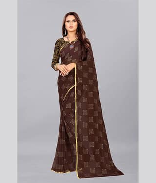 Rhey Chiffon Printed Saree With Unstitched Blouse Piece ( Grey )