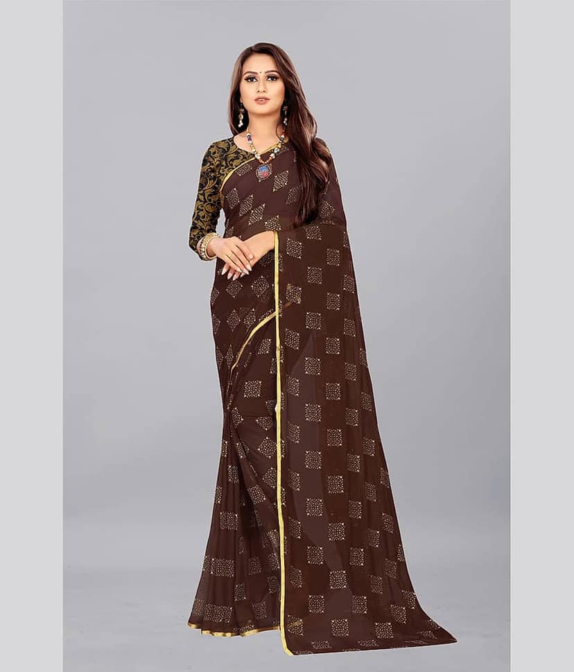 Rhey Chiffon Printed Saree With Unstitched Blouse Piece ( Grey )