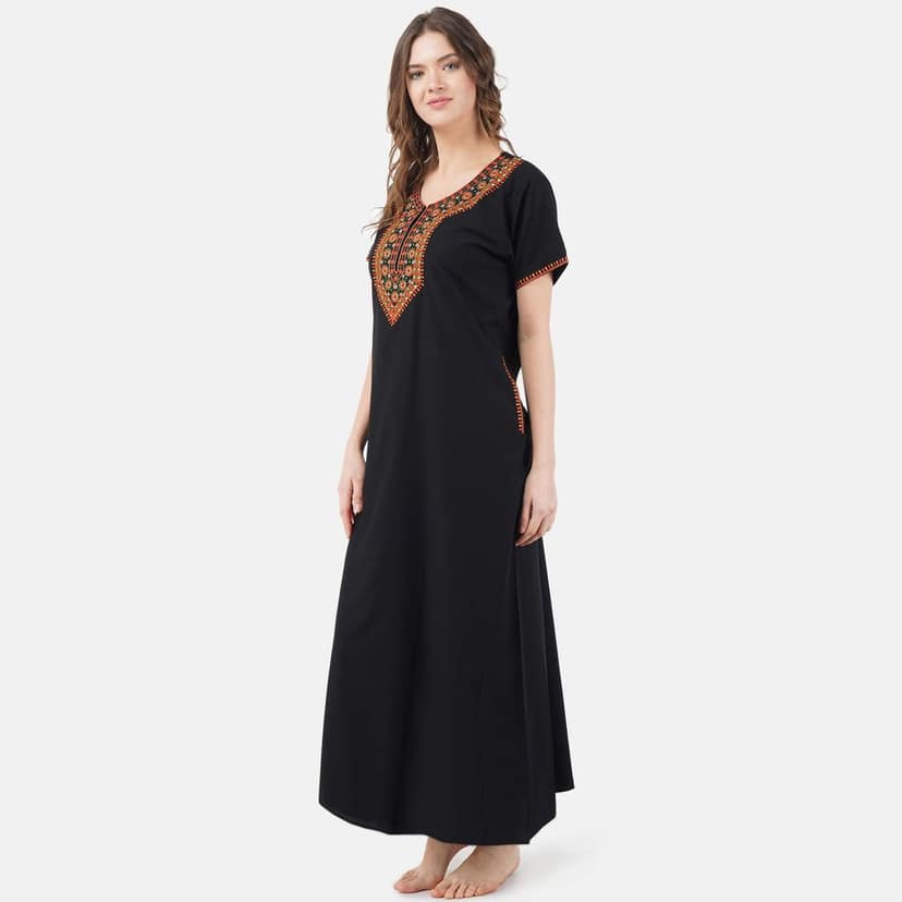 KOI SLEEPWEAR lissybissy Cotton Resham Embroidery Nighty Night Gown Maxi for Women A line view 5