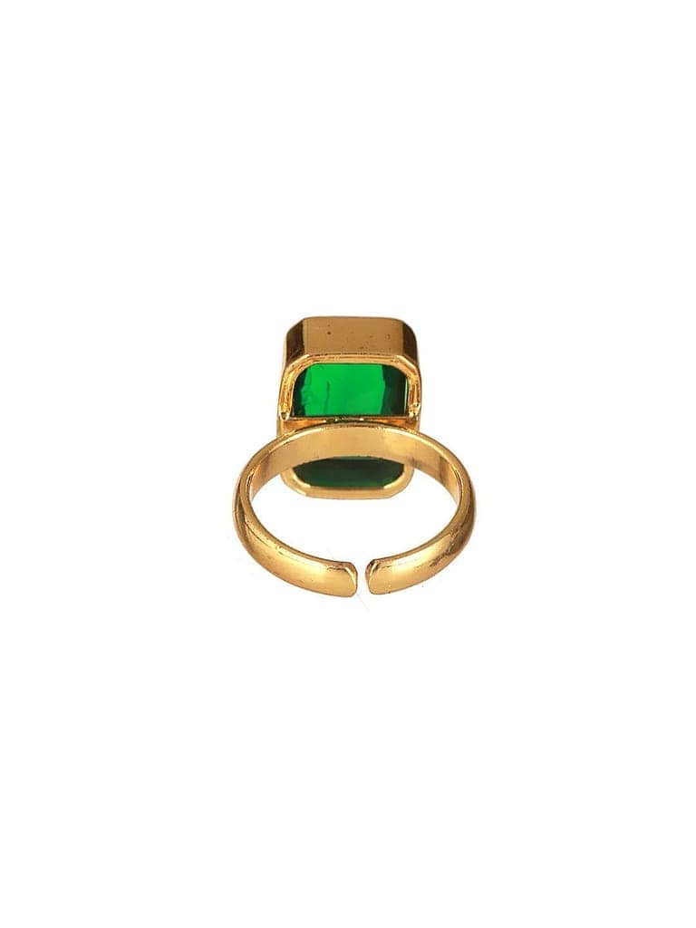 Gold plated Sapphire Emerald Green Rectangular Minimal Adjustable Finger Ring view 6