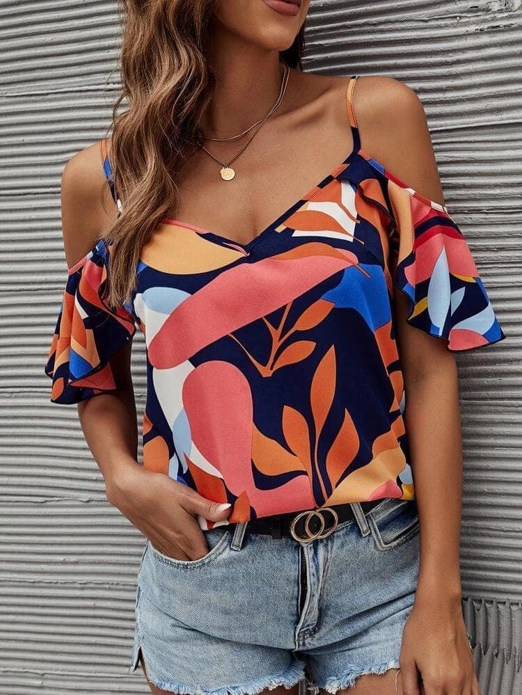 Boho Garden Delight: Butterfly Sleeve Ruffle Top view 2