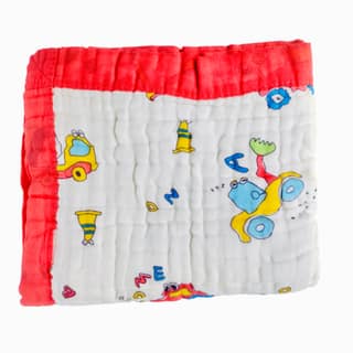 6-Layer Muslin Cotton Baby AC Blanket — Ultra-Soft, Breathable & Lightweight Blanket for Newborn to 6 Years, Stroller Cover & Crib Sheet (White and Coral Red)