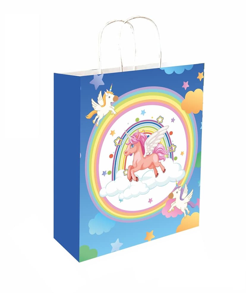 90 GSM Unicorn Printed Paper Gift Bags, Ideal for Birthday Return Gifts, Kids Gifting, & Gifting on Special Occasions (Size: 11.4 x 9.4 x 4.7 inch) - 12