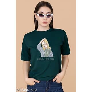 Wexam Style Women Green Printed Round Neck Short Sleeve Top