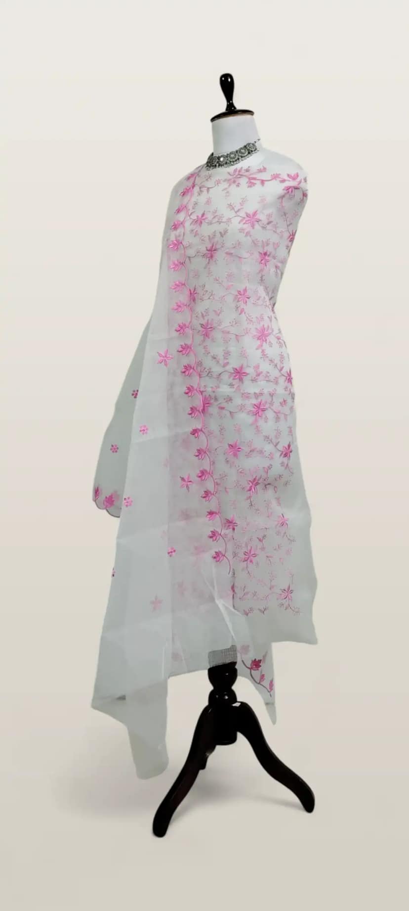 Kota Doria Dress Material White Pink Floral Jaal view 2