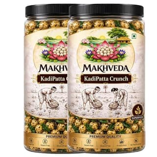 MAKHVEDA - Kadhi Patta Desi Ghee Makhana | Roasted Fox Nuts | Popped Lotus Seeds | Healthy Snack | Low Calorie, High Protein, Gluten Free | Curry Leaf & Ghee Flavour