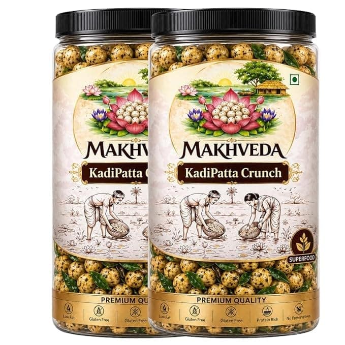 MAKHVEDA - Kadhi Patta Desi Ghee Makhana | Roasted Fox Nuts | Popped Lotus Seeds | Healthy Snack | Low Calorie, High Protein, Gluten Free | Curry Leaf & Ghee Flavour