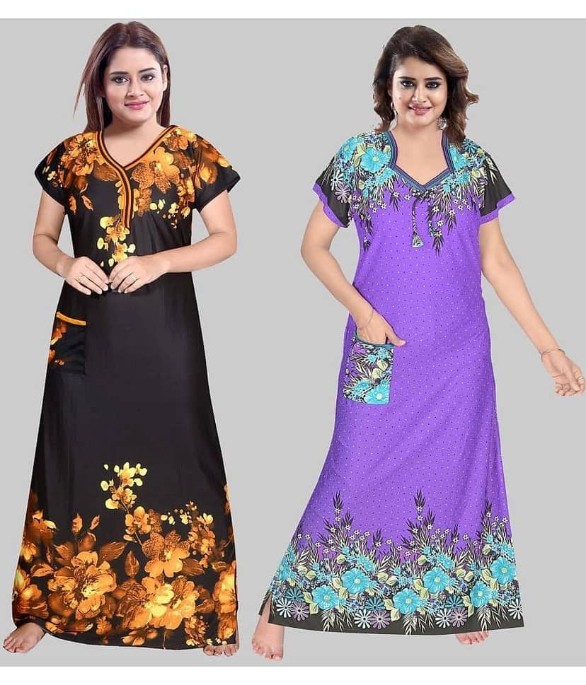 PURSA - Multicolor Satin Women's Nightwear Nighty & Night Gowns ( Pack of 2 )