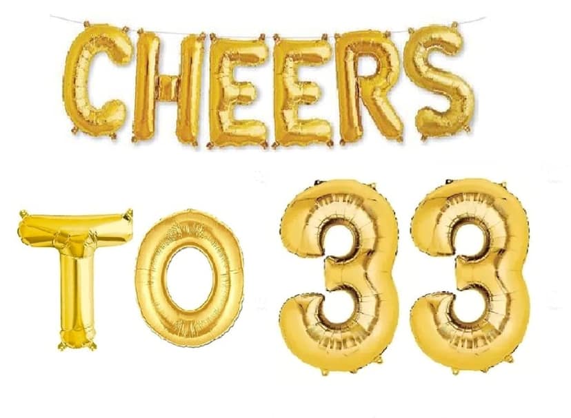 Partyzon Gold Cheers to Birthday Foil Balloon Combo Party Decoration for Anniversary Celebration 16 Inches