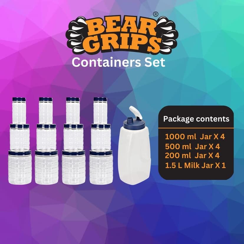 BEAR GRIPS 12 Airtight kitchen checkered PET containers/jars sets and 1.5 litre Milk jug combo view 2