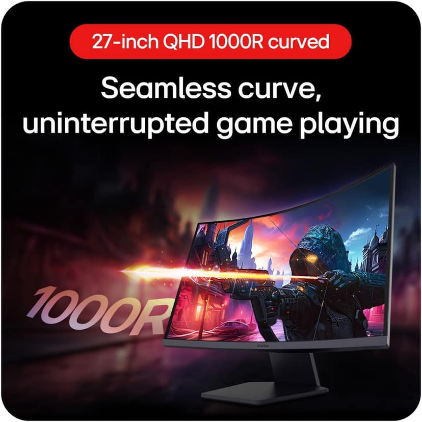 LG 27GS60QC-B Ultragear Curved Gaming Monitor, 27-Inch QHD (2560x1440), 180Hz 1ms 1000R AMD FreeSync HDR10, HDMI x 2 DisplayPort Borderless Design, Black Stabilizer DAS Crosshair FPS Counter - Black view 4
