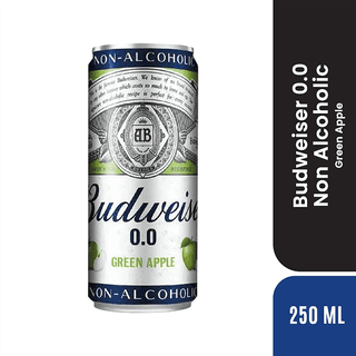 Budweiser 0.0 Non Alcoholic Green Apple Beer - Refreshing Flavour, 330 Ml Can
