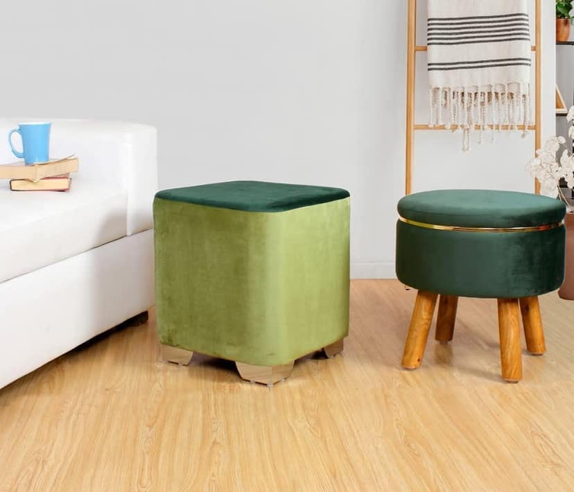 ShadowKart Ottoman Pouffes Sitting Stool for Living Room Furniture Wooden Footstools Puff Mudda Footrest Pouff for Office Home Decor, Combo